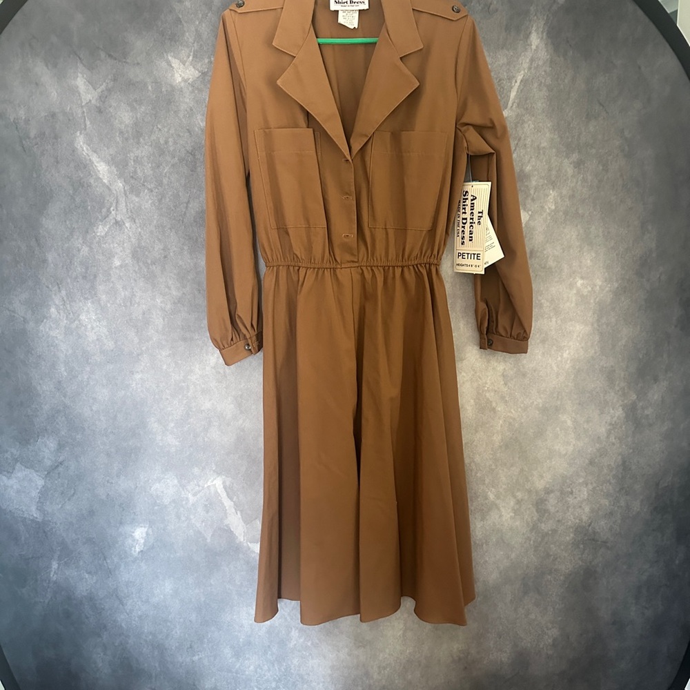 Vintage American Shirt Dress NWT Classic Tan Long Sleeve Dress
